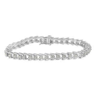.925 Sterling Silver Rose-cut 1.0 cttw Diamond Wave link Bracelet (I-J Color, I3 Clarity) For Sale