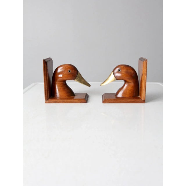 Mid 20th Century Vintage Wood and Brass Duck Bookends - a Pair For Sale - Image 5 of 11