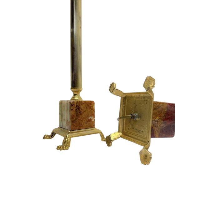 Classic Brass and Onyx Marble Column Table Lamps, France, 1960s, Set of 2 For Sale - Image 11 of 12