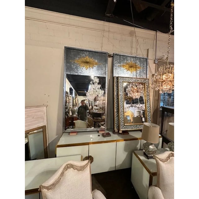 Modern French Jansen Eglomise' Trumeau Mirror For Sale - Image 3 of 6