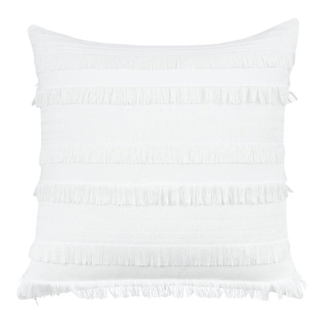 Talos 22" White Pillow with Fringe For Sale