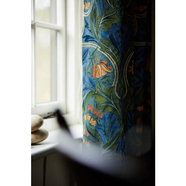 English Morris & Co Bluebell Embroidery Fabric in Tump /Webbs Blue For Sale - Image 3 of 3