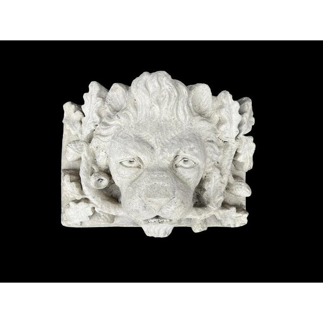 Cast Stone Lion Head Fountain Mask with Oak Leaves and Acorns For Sale - Image 4 of 16