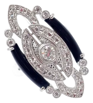 Vintage Estate Platinum Diamond Onyx Ring Sz 7.5