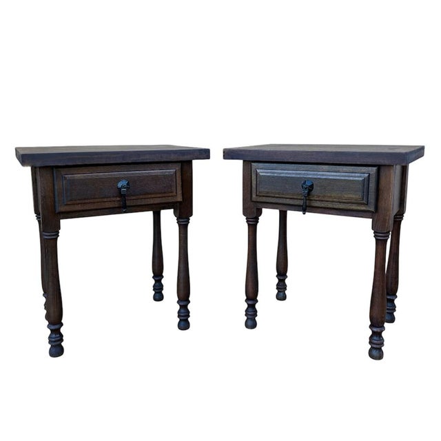 Wood Vintage Spanish Bedside Tables with Drawer, 1940, Set of 2 For Sale - Image 7 of 7