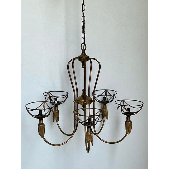 Hollywood Regency Vintage Hinkley Burnished Brass Tassel Chandelier For Sale - Image 3 of 12