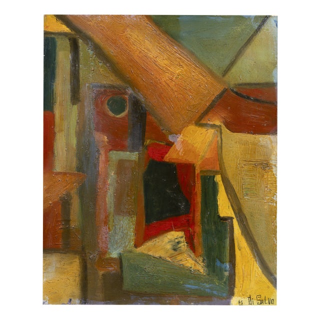 Di Salvo, Abstract Composition with Architectural Forms, 1965, Oil on Canvas For Sale
