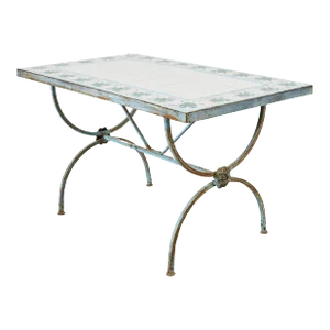 French Iron Tile Top Curule Garden Dining Table