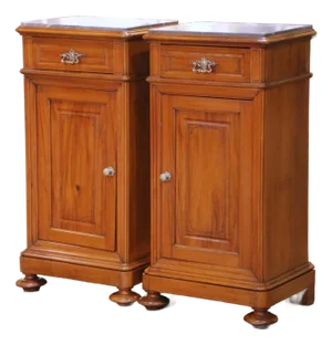 Pair of 19th C. French Louis Philippe Mahogany Bedside Cabinets With Marble Tops