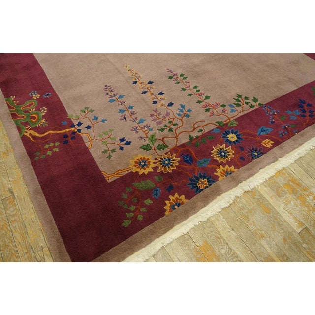1920s Tan Taupe Flowers Antique Chinese Art Deco Carpet 8' X 9' 9'' by Nichols Workshop Rug For Sale - Image 9 of 12