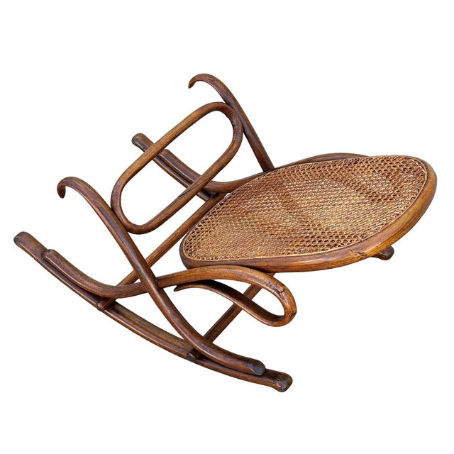Antique Vienna Secession Light Bent Oak & Caine Rocking Foot Stool Attributed to Thonet No.7001 For Sale - Image 4 of 8