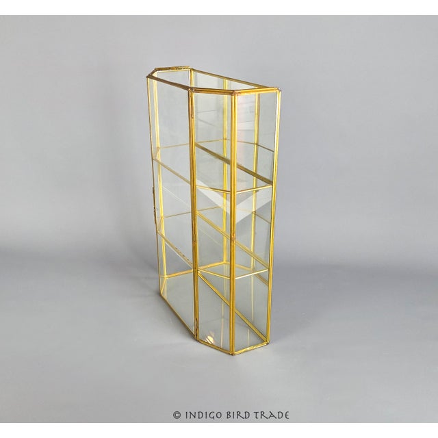 Mid-Century Modern Large Vintage Glass and Brass Curio Display Cabinet For Sale - Image 3 of 7