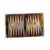Vintage backgammon set featuring hand-stitched needlepoint playing surfaces with a stylized zebra motif, housed in a clear...