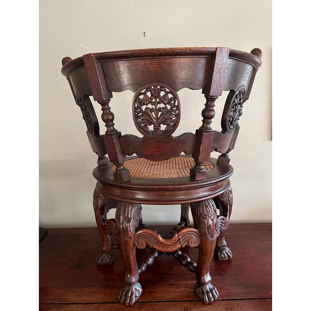 Pair of 19th Century Dutch Colonial Teakwood Burgomaster Chairs With Caned Swivel Seats For Sale - Image 11 of 12