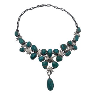 Fox Turquoise Multi-Stone Floral Leaf Necklace by Livingston For Sale
