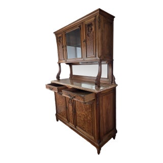 Stamped E. Muller Paris Louis XVI Revival Burled Walnut & Marble Buffet For Sale
