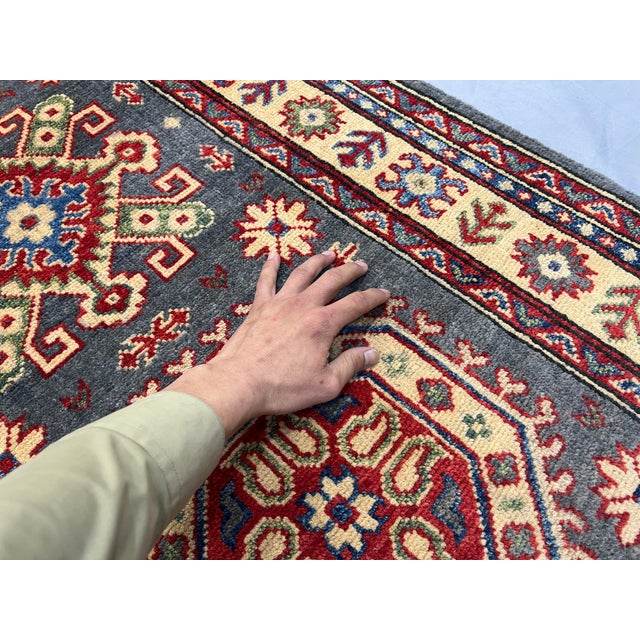 Charcoal Gray and Cream Kazak-Style Wool Runner Rug, 2'7" X 13'1" For Sale - Image 10 of 16