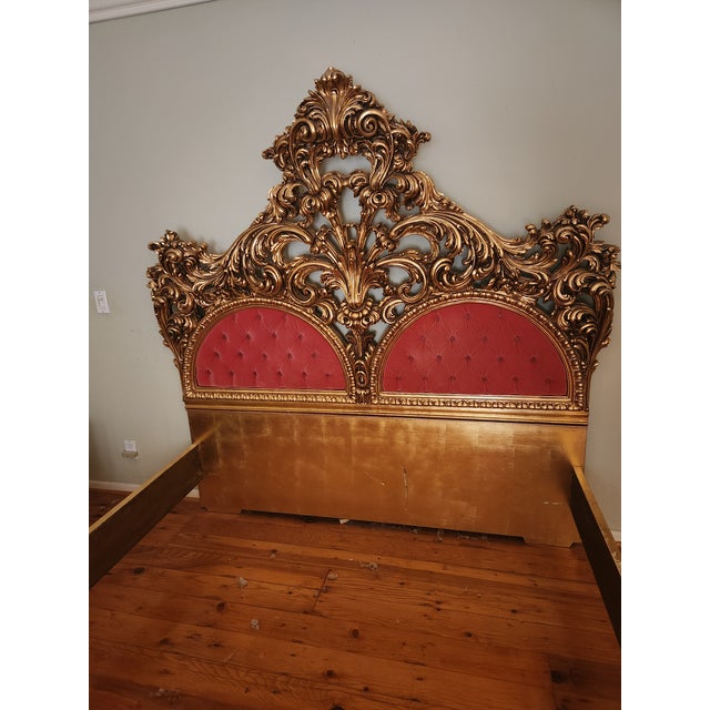 Elegant Italian-made bed frame featuring exquisite hand-carved detailing, graceful curves, and a rich gilt finish. Crafted...