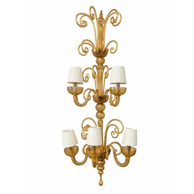 1980s Venetian Wall Light in Amber-Colored Murano Glass, 1980s, Set of 2 For Sale - Image 5 of 6
