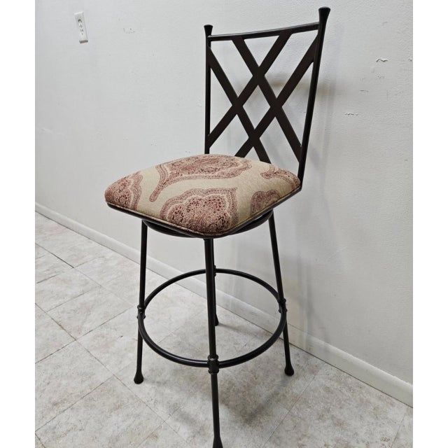 1990s Ethan Allen Biscayne Swivel Counter Bar Stool Wrought Iron For Sale - Image 13 of 16