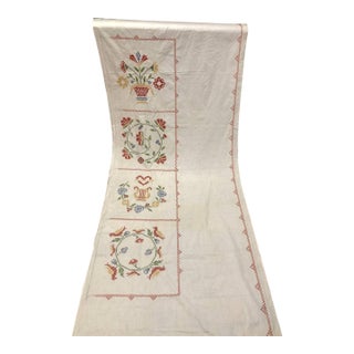 A Pair of Vintage Hand Embroidered Curtains Criss Cross 35”w X 100”l For Sale