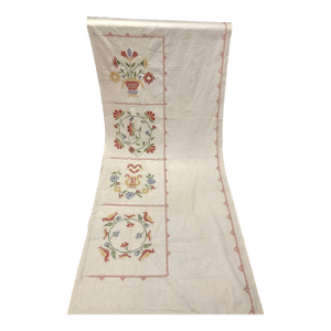 A Pair of Vintage Hand Embroidered Curtains Criss Cross 35”w X 100”l