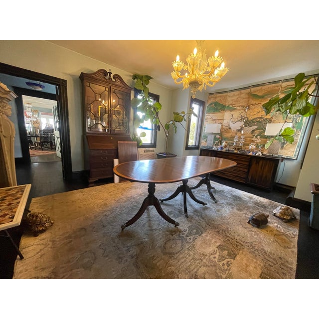 1920s English Regency Style Tripple Pedestal Dining Table For Sale - Image 11 of 11