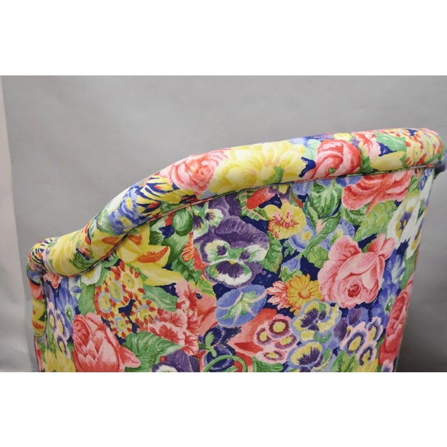 Vintage English Regency Floral Chintz Tufted Rolled Arm Club Lounge Chair - Pair For Sale - Image 11 of 12