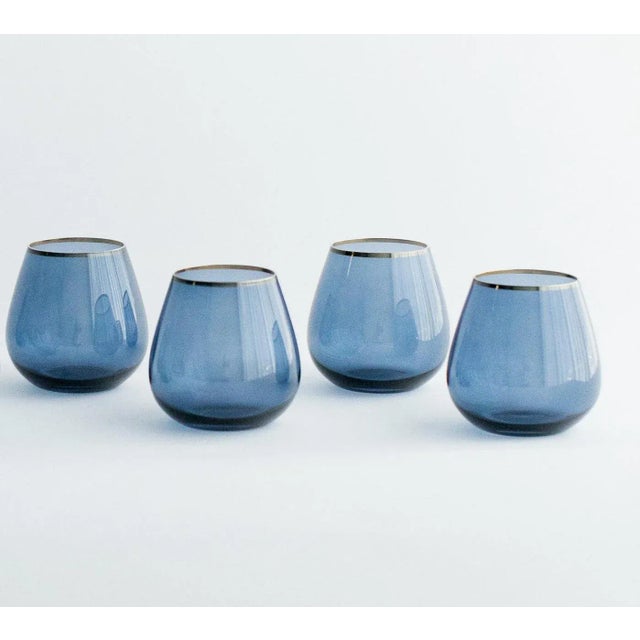 2020s Siren Beverageware Atlantic Blue + Gold Short Stemless - Set of 4 For Sale - Image 5 of 5