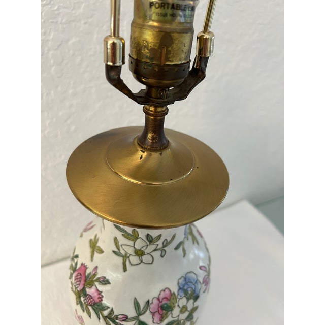 Antique White Vintage Asian Botanical Ceramic Lamp For Sale - Image 8 of 10