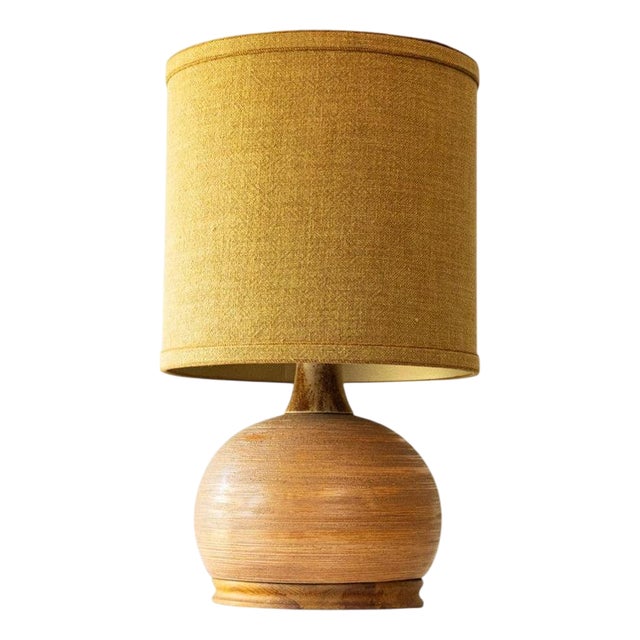 Brown Ceramic and Walnut Table Lamp by R. Houben, 1970 For Sale