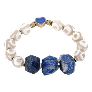 Eye Of Love Chunky Lapis Lazuli Beaded Bracelet For Sale