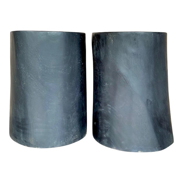 Boho Ebony Wood Tree Trunk Low Stools - Set of 2 For Sale