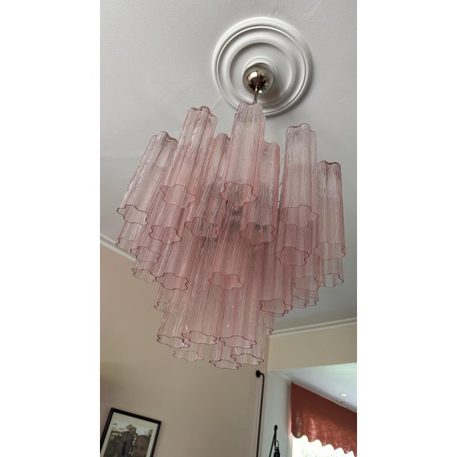 Pink Murano Chandeliers with Tronchi Glass Tubes, Set of 2 For Sale - Image 4 of 14