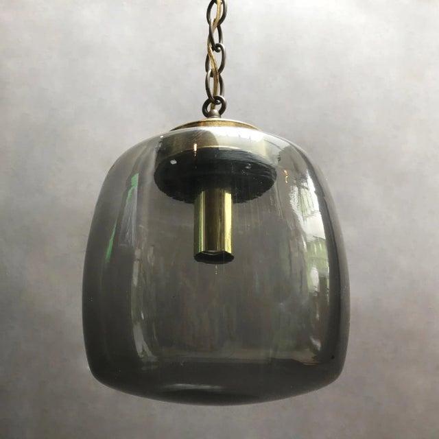 Mid 20th Century Smoked Glass and Brass Lantern Pendant Light For Sale - Image 5 of 6