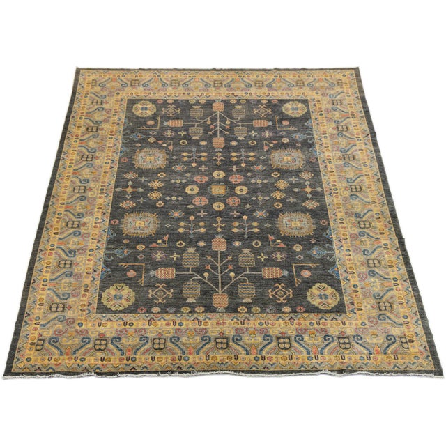 Textile Modern Khotan Style Hand-Knotted Wool Rug Charcoal & Gold Transitional Area Rug For Sale - Image 7 of 11