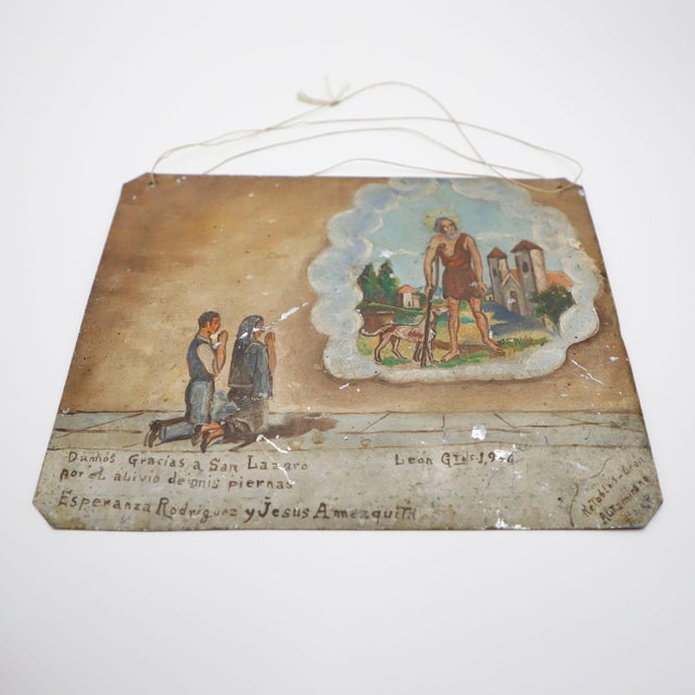 We offer this original Mexican ex voto of San Lazaro saint. Guanajuato México 1958. Damos gracias a San Lazaro por el...