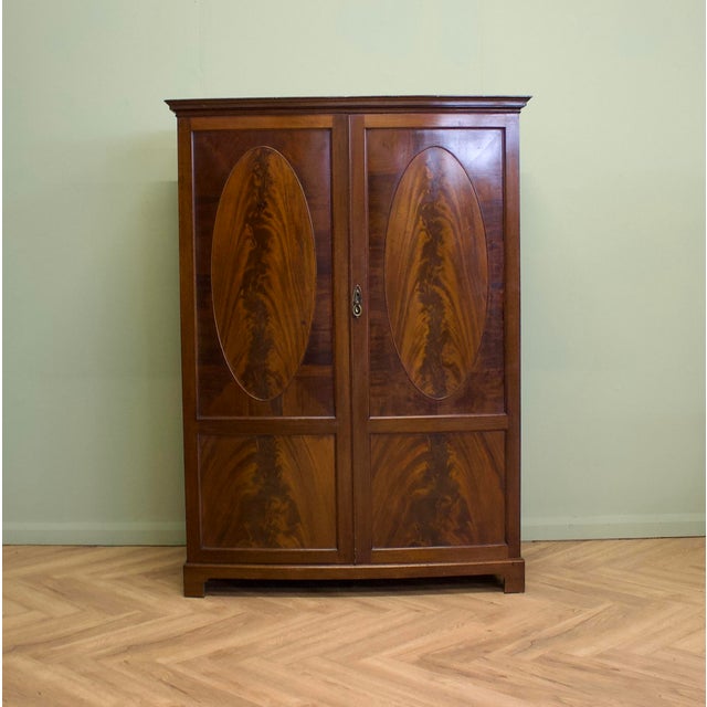 Mid-Century Modern Antique Edwardian Bow Front Wardrobe, 1900s For Sale - Image 3 of 9