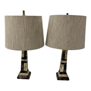 Pair of 1930s Inlay Marble Lamps