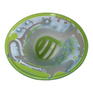 Vintage 87 Blown James Parsons Relief Art Deco Art Studio Glass Centerpiece Bowl For Sale