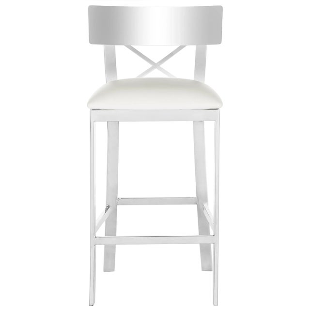 35''H Stainless Steel Cross Back Counter Stool in White & Chrome For Sale - Image 11 of 11