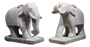 Large Handcrafted Elephant Statues, 1950, Marble, Set of 2