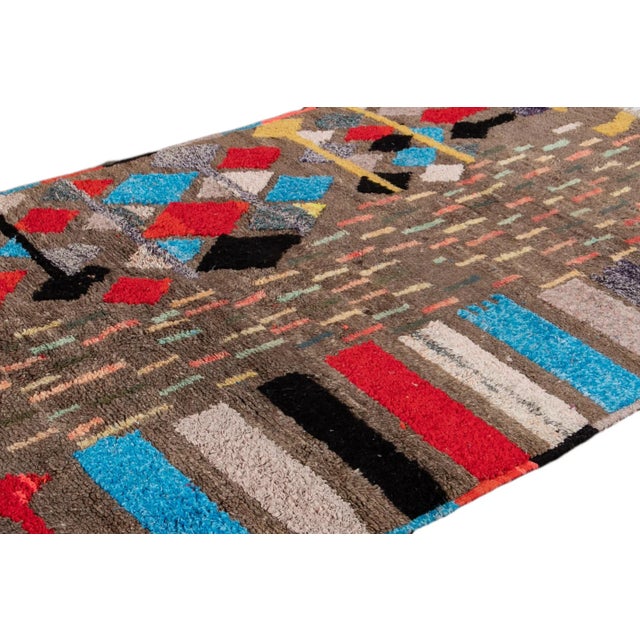 Vintage Multicolor Boujad Moroccan Handmade Wool Rug For Sale - Image 11 of 13