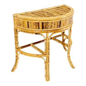 Vintage 1970s Bamboo Rattan Demilune Mid-Century Modern Console Sofa Table