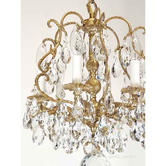 1950s Antique Super Fussy Birdcage Gleaming Brass Cut Lead Glass Crystal Chandelier ~ Rewired ~ Restored ~ Rejuvenated ~ Ready to Hang ~ For Sale - Image 5 of 12