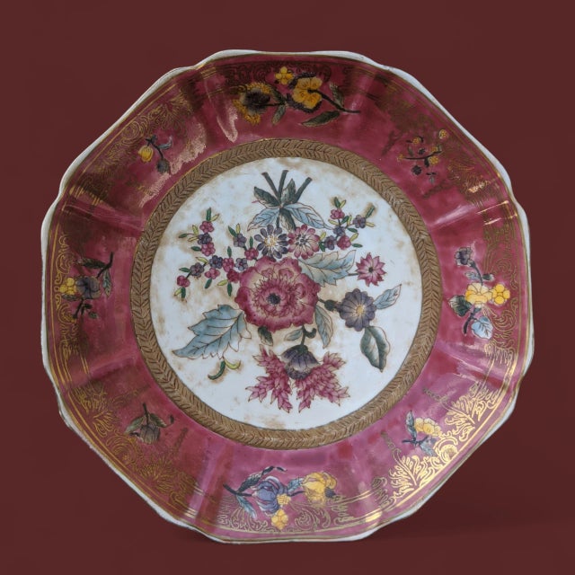Chinoiserie Vintage Chinoiserie Botanical Flower Ceramic Porcelain Plates- A Pair For Sale - Image 3 of 10
