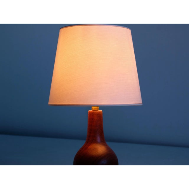 1960s Danish Sculptural Table Lamp in Teak Wood and Ivory Drum Shade, 1960s For Sale - Image 5 of 8