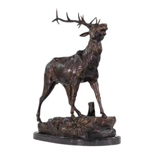 Late 19th Century American Bronze Sculpture Wild Stag on Marble Plinth