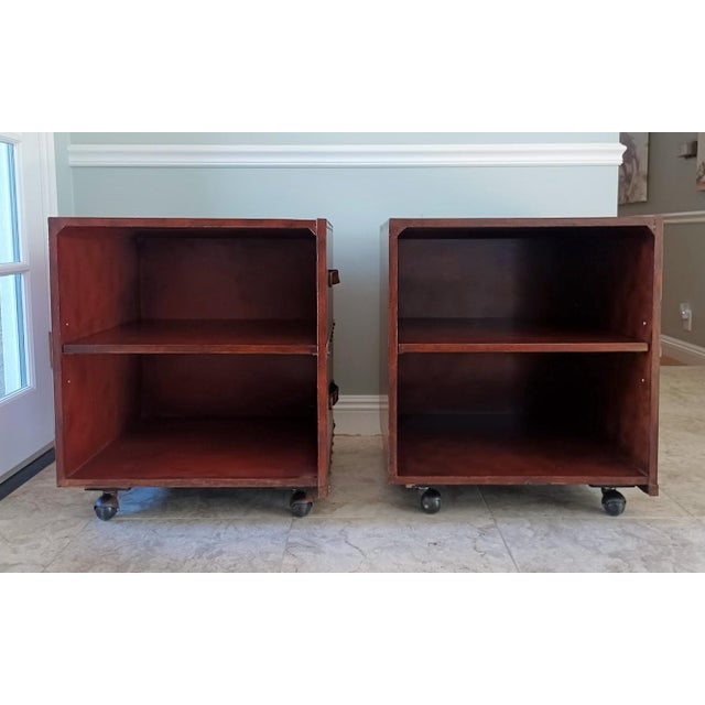 Maitland Smith Leather Steamer Trunk End Table / Nightstands a Pair