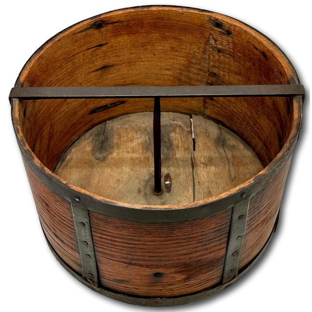 Rare & Unusual Large Antique American Steam Bent Ash Wood & Wrought Iron Gristmill Dry Measure - Dated 1860 For Sale - Image 10 of 18